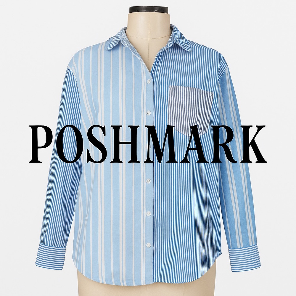 Wild Fable Mixed Blue Stripe Button Up Shirt XL Colorblock Preppy Casual